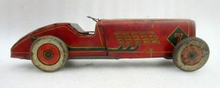 Antique Old Rare Clock Work Wind Up Racer Car No 7 Litho Tin Toy Made In England