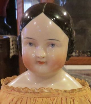 19 " Rare C1850 Pink Tint Covered Wagon China Head Doll W/orig Body & Outfit