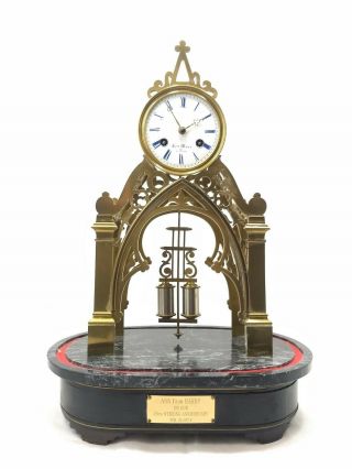 Antique Henry Marc A Paris Mantle Clock - French Gothic Skeleton In Brass