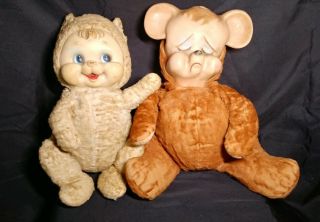 Vintage 50s Pouting Bear Knickerbocker Rubber Face Plush Doll Teddy Bear Rushton