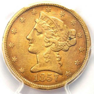 1857 - S Liberty Gold Half Eagle $5 - Pcgs Vf Details - Rare San Francisco Date