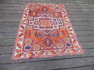 Antique Caucasian Wool Rug 66 In X 50 Inches With Small Holes/rip Usa Only