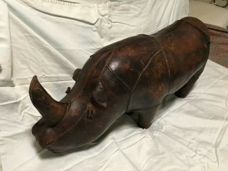Vintage Leather Rhinoceros Foot Stool L33 " H16 " Patina