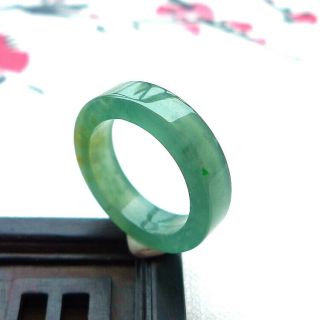 Women Vintage Natural 蓝水 Blue Green Jadeite Jade Ring Grade A Size 5.  5