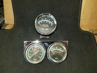 Vintage Sun Gauges Tach Tachometer Water Temperature Oil Pressure Blue Line
