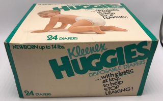 Vintage 1978 Kleenex Huggies Disposable Diapers 24ct Box Newborn - 14lb NOS 7