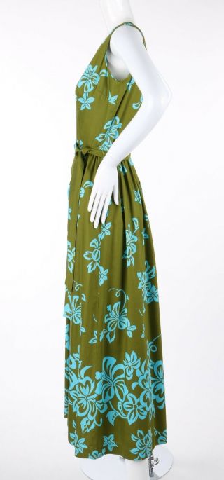 WALTAH CLARKE ' S HAWAIIAN SHOP c.  1960 ' s Olive Green & Turquoise Floral Jumpsuit 5