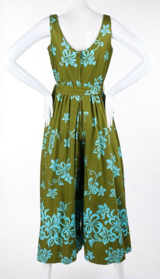 WALTAH CLARKE ' S HAWAIIAN SHOP c.  1960 ' s Olive Green & Turquoise Floral Jumpsuit 6