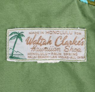 WALTAH CLARKE ' S HAWAIIAN SHOP c.  1960 ' s Olive Green & Turquoise Floral Jumpsuit 8