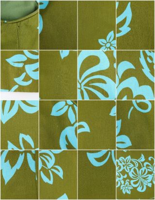 WALTAH CLARKE ' S HAWAIIAN SHOP c.  1960 ' s Olive Green & Turquoise Floral Jumpsuit 9