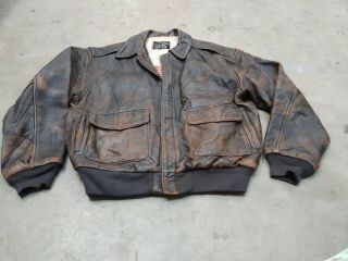 Vtg Avirex Jacket A - 2 Leather L Men 70s Bomber Motorcycle Usa Brown Distressed
