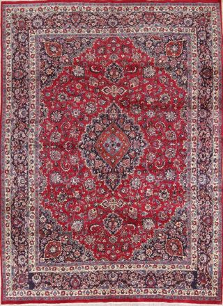 Hand - Knotted Vintage Traditional Floral Kashmar Oriental Area Rug RED Wool 9x13 2
