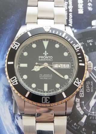 VINTAGE PRONTO SUBMERSIBLE DIVER AUTOMATIC 25 JEWELS SWISS MADE WATCH 4