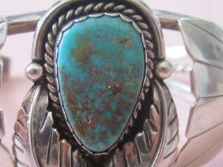 Vintage Old Pawn Navajo Signed Sterling Silver & Turquoise Stone Cuff Bracelet 3