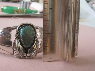 Vintage Old Pawn Navajo Signed Sterling Silver & Turquoise Stone Cuff Bracelet 5