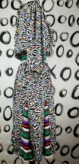Vintage 80s Diane Freis Susan Dress Zebra Rainbow Print Boho Surplice Neck 2
