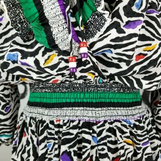 Vintage 80s Diane Freis Susan Dress Zebra Rainbow Print Boho Surplice Neck 5