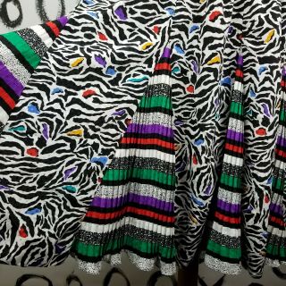Vintage 80s Diane Freis Susan Dress Zebra Rainbow Print Boho Surplice Neck 7