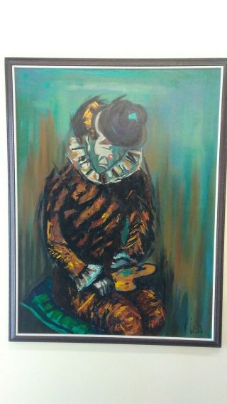 Vintage Oil On Canvas Carlo Of Hollywood Clown 30 " X 40 " Painting