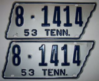 Vintage 1953 Tennessee State Shaped License Plates 8 - 1414