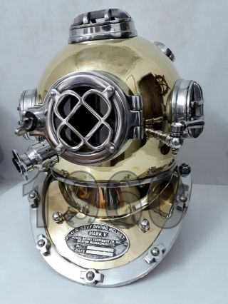 Aluminium & Brass Antique Helmet - Diving Divers Vintage Helmet U.  S Navy Mark V
