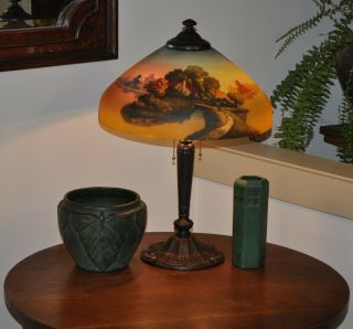 Antique Arts and Crafts Pittsburgh Reverse Painted Lamp 10