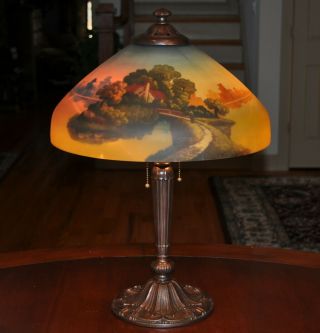 Antique Arts And Crafts Pittsburgh Reverse Painted Lamp
