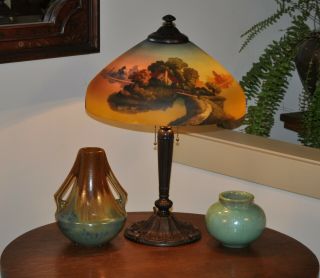 Antique Arts and Crafts Pittsburgh Reverse Painted Lamp 5