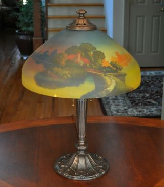 Antique Arts and Crafts Pittsburgh Reverse Painted Lamp 6