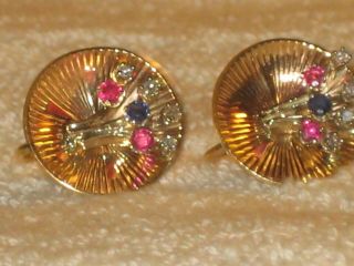 Vintage Earrings - Diamonds - Rubies - Sapphire - 14k