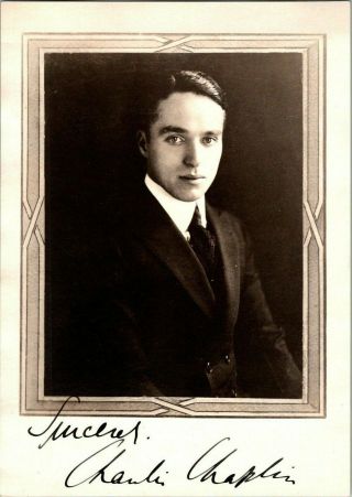 Rare Early Charlie Chaplin Signed Orig.  Photograph.  (out Of Costume) 5x7.