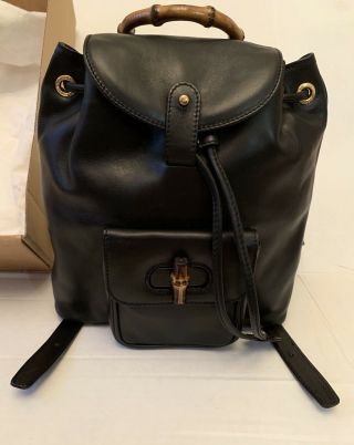 Vintage Auth Gucci Mini Black Leather Backpack Nib
