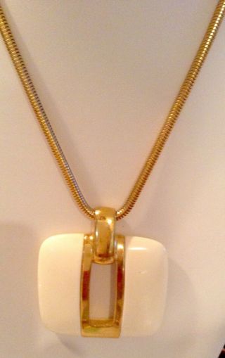 Vintage Lanvin Paris Modernist Necklace Cream Lucite Gold Accents Signed