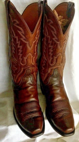 Lucchese Vintage Brown Leather Square Toe Cowboy Boots Mens Size 9 D