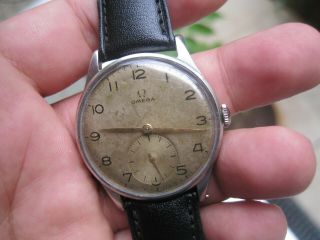 RARE 1940 ' S VINTAGE OMEGA STAINLESS STEEL 30T2 MENS WRISTWATCH 40MM 10