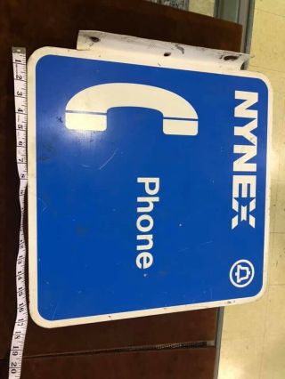 Vtg 2 - Side Pay Phone Booth Metal Flange Sign Nynex Telephone Company
