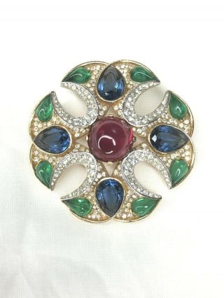 Vtg Gold Plated Alfred Philippe Crown Trifari Gripoix Jewels Of India Brooch