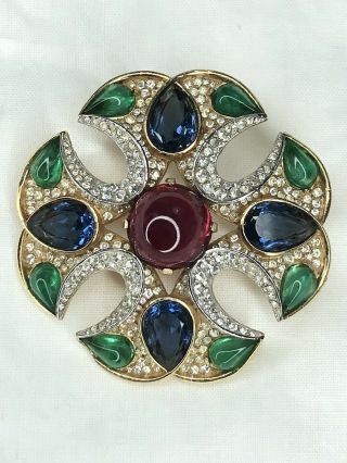 Vtg Gold Plated Alfred Philippe Crown Trifari Gripoix Jewels Of India Brooch 4