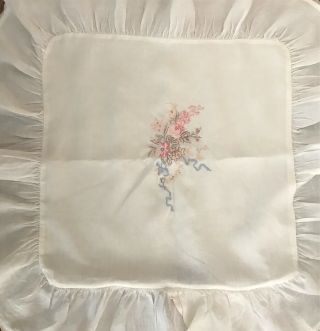 Rare Vtg Ralph Lauren Linen Ruffled Floral Spray Embroidered Pillows