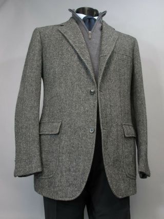 Vtg Brooks Brothers Makers Sack Sport Coat 42 Gray Herringbone Tweed 3/2 Rolled