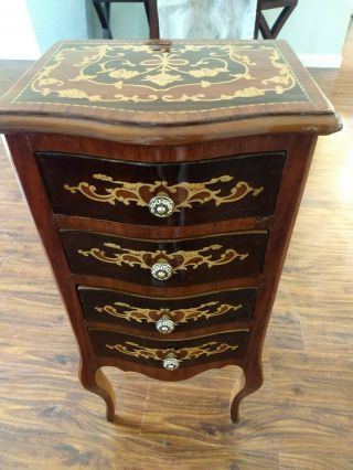 Antique 1900 ' s Italian Sorrento Inlaid Marquetry Side Table Stand Drawers RARE 4