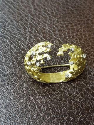 Vintage 18k Yellow Gold Diamond Brooch Pin - 10g
