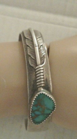 Vintage Nelson Morton Navajo Turquoise Sterling Silver Cuff Bracelet