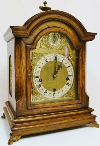 Antique German 8 Day Carved Oak Westminster Chime 5 Gong Musical Bracket Clock