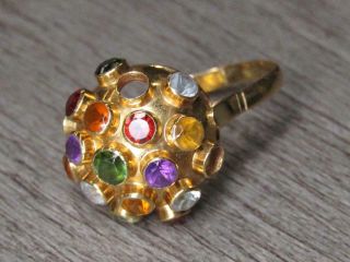 Vtg 18k Yellow Gold Jewelry Round Ball Multi Color Facet Stone Ring 7 Repair