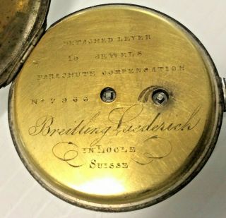 Antique Breitling Laederich Pocket Watch In Silver Case