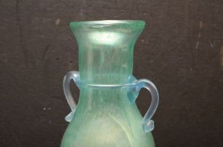 VINTAGE MURANO SCAVO HANDLED Hand Blown Art GLASS VASE Labeled ITALY URN 10 