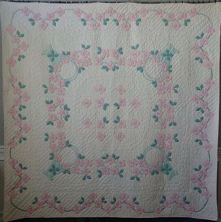 Grand Marie Webster Dogwood Blossoms In Baskets Applique Quilt 86x85 "