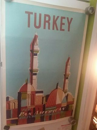 Rare Vintage TURKEY PAN AMERICAN Travel Poster 2