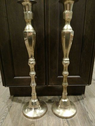Vintage Brass Candlestick Holder Pair,  24 " Tall,  India House,  Guc